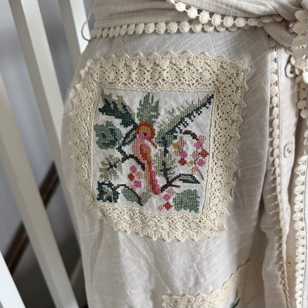 Calypso St Barth NWT Linen Blend Crochet Belted Shirt Dress Bird Resort Luxury - Picture 4 of 14